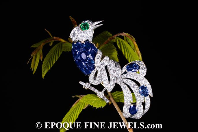   Cartier - An impressive sapphire, emerald and diamond bird brooch | MasterArt